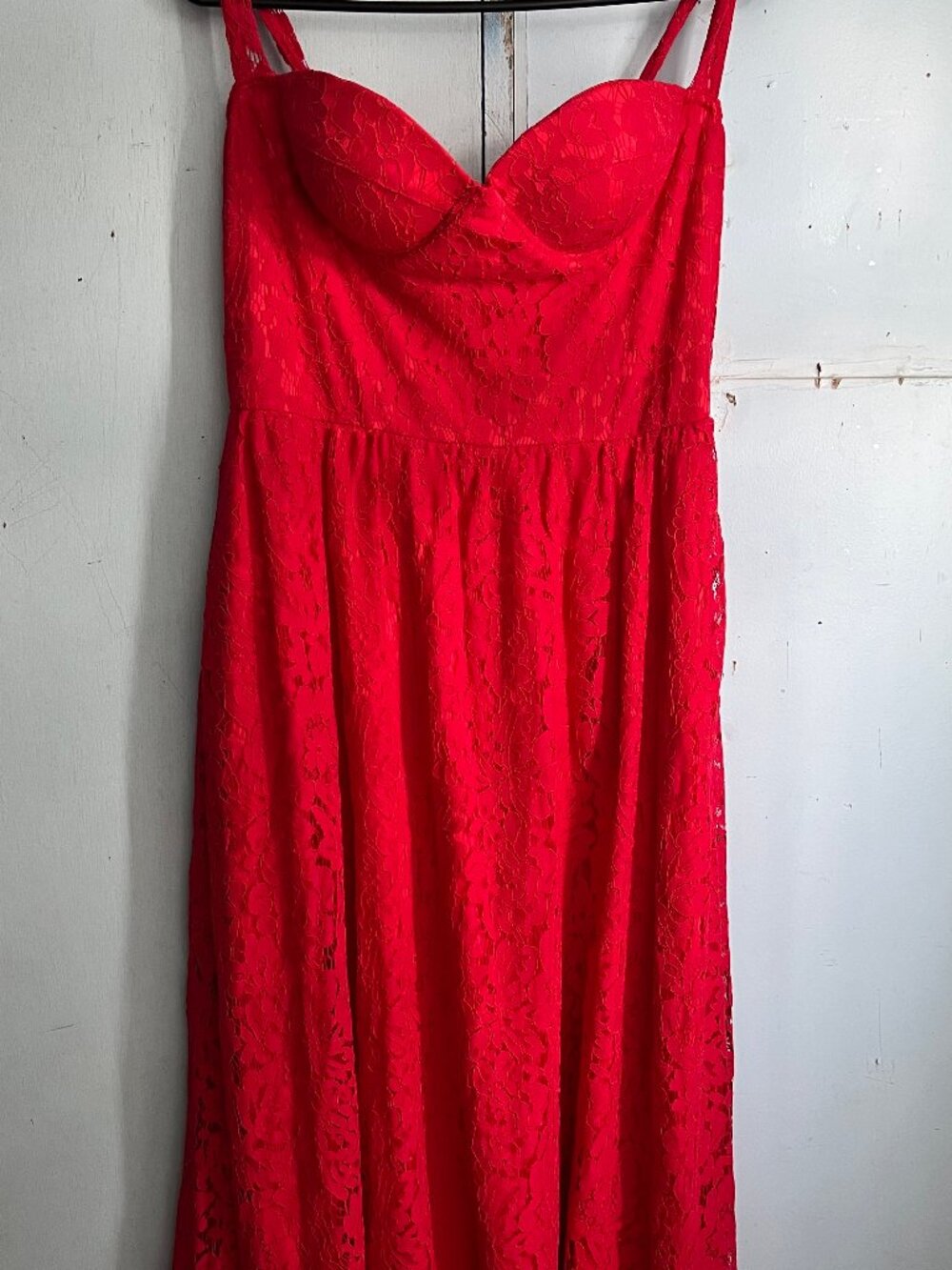 New Red Lace Bustier Midi Dress Sweetheart A-Line Boutique Size XL (Runs Small)